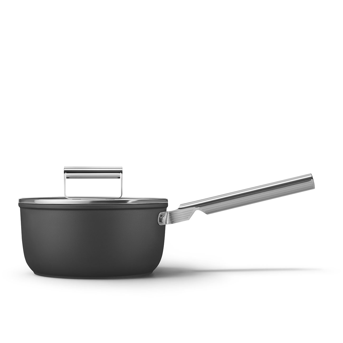 Smeg Black Non-stick Saucepan with glass lid and stainless steel handle_1