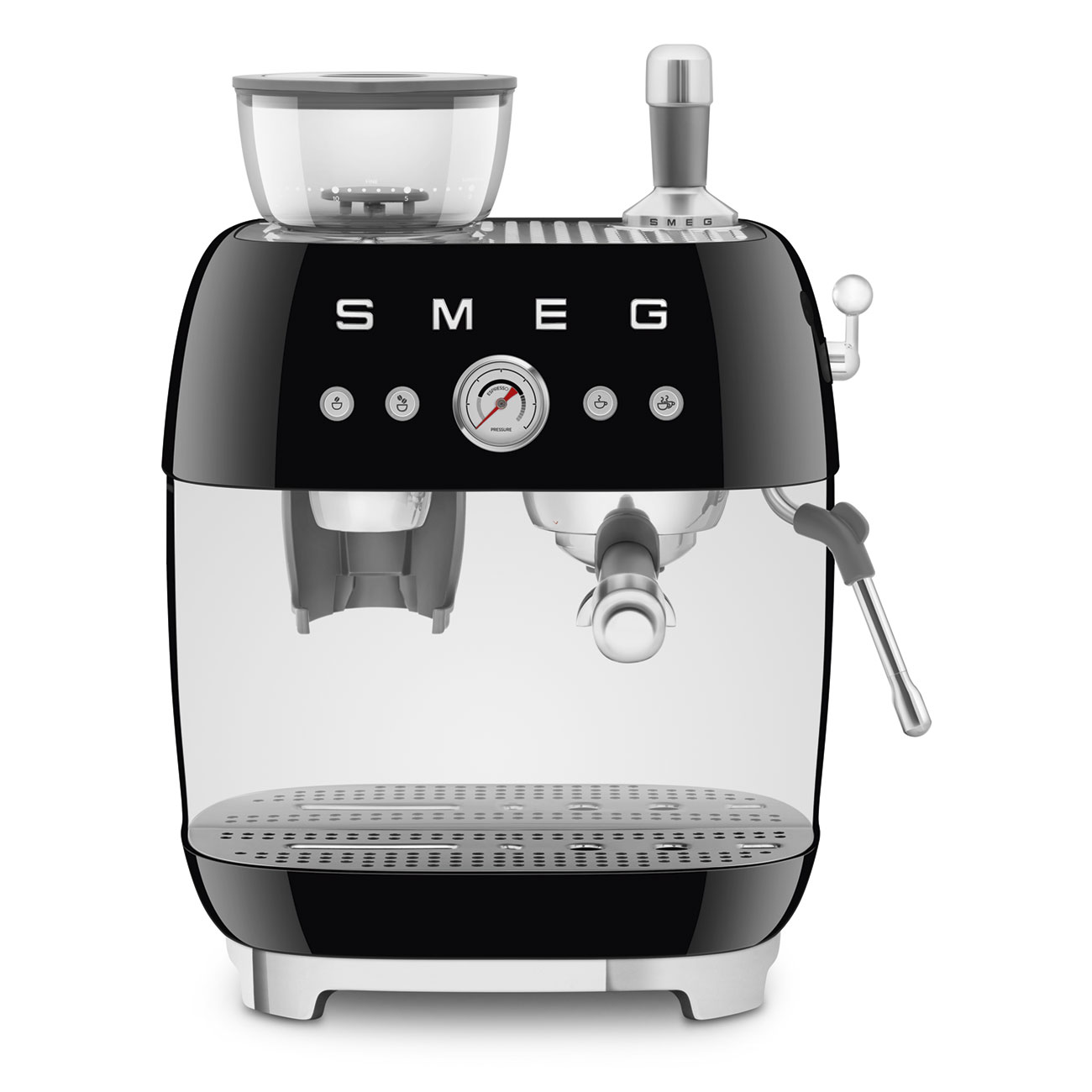 Black manual espresso coffee machine with built-in grinder_1