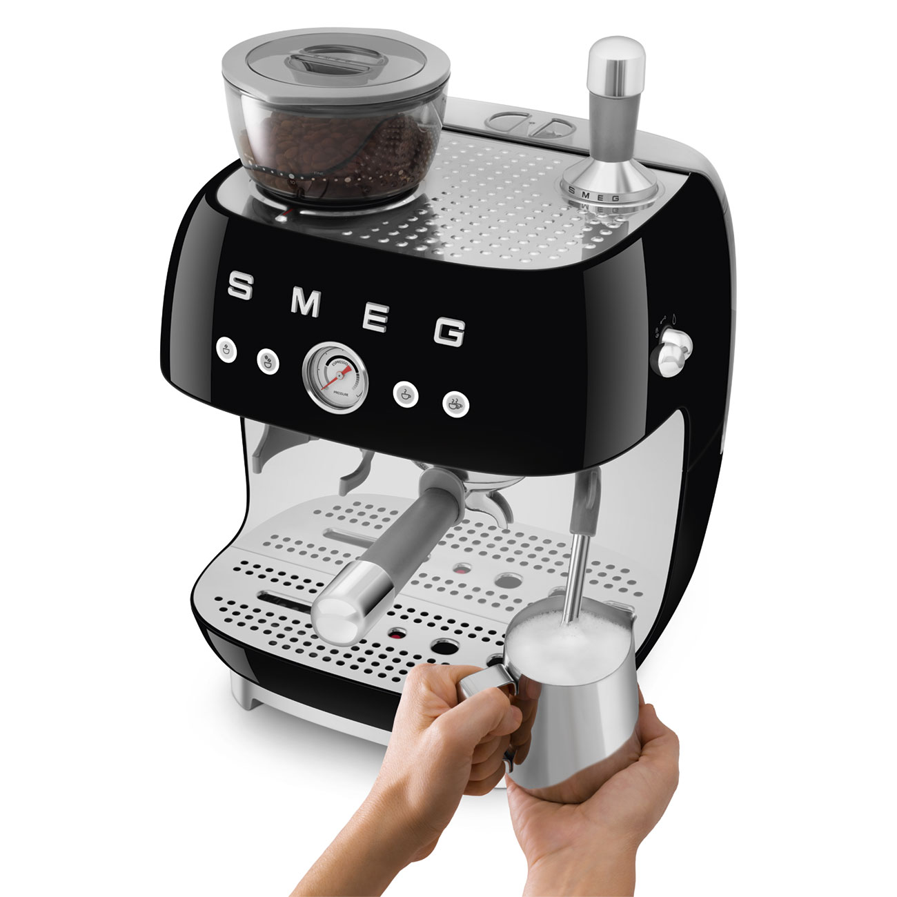 Black manual espresso coffee machine with built-in grinder_5
