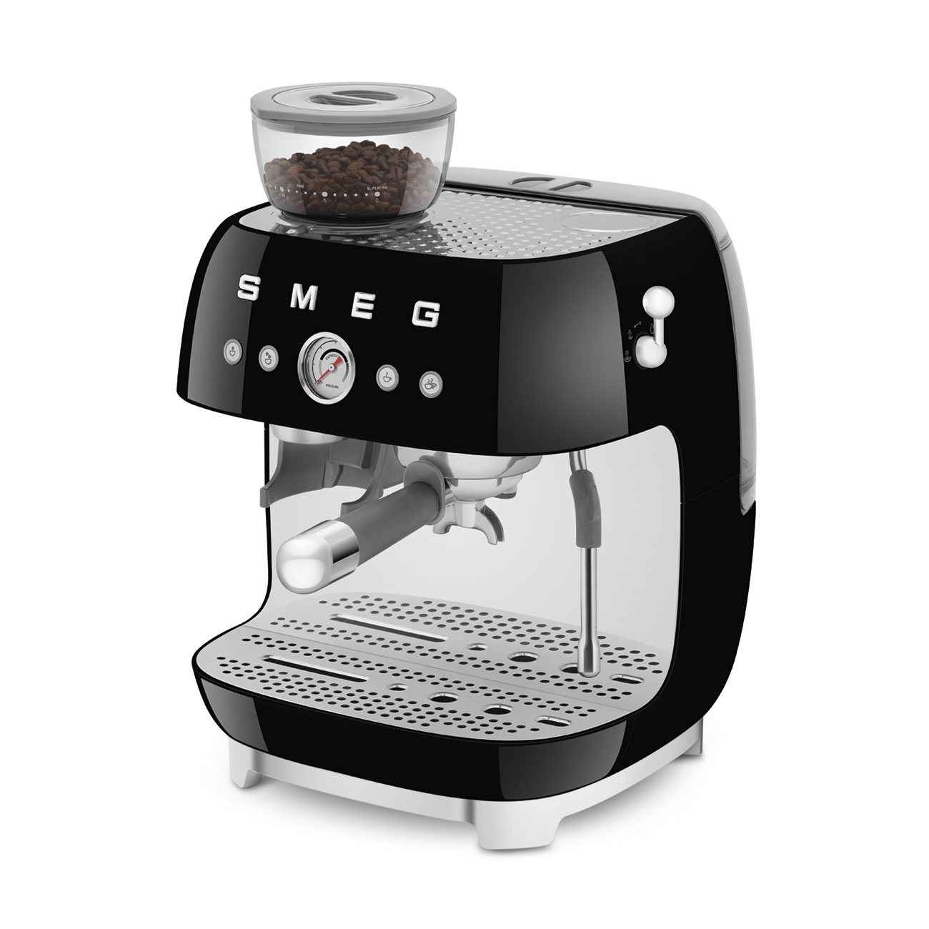 Black manual espresso coffee machine with built-in grinder_9