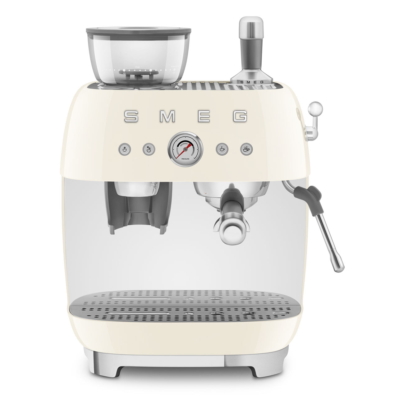 Cream manual espresso coffee machine with built-in grinder_1