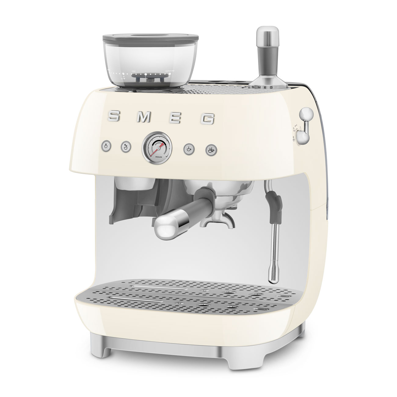 Cream manual espresso coffee machine with built-in grinder_4