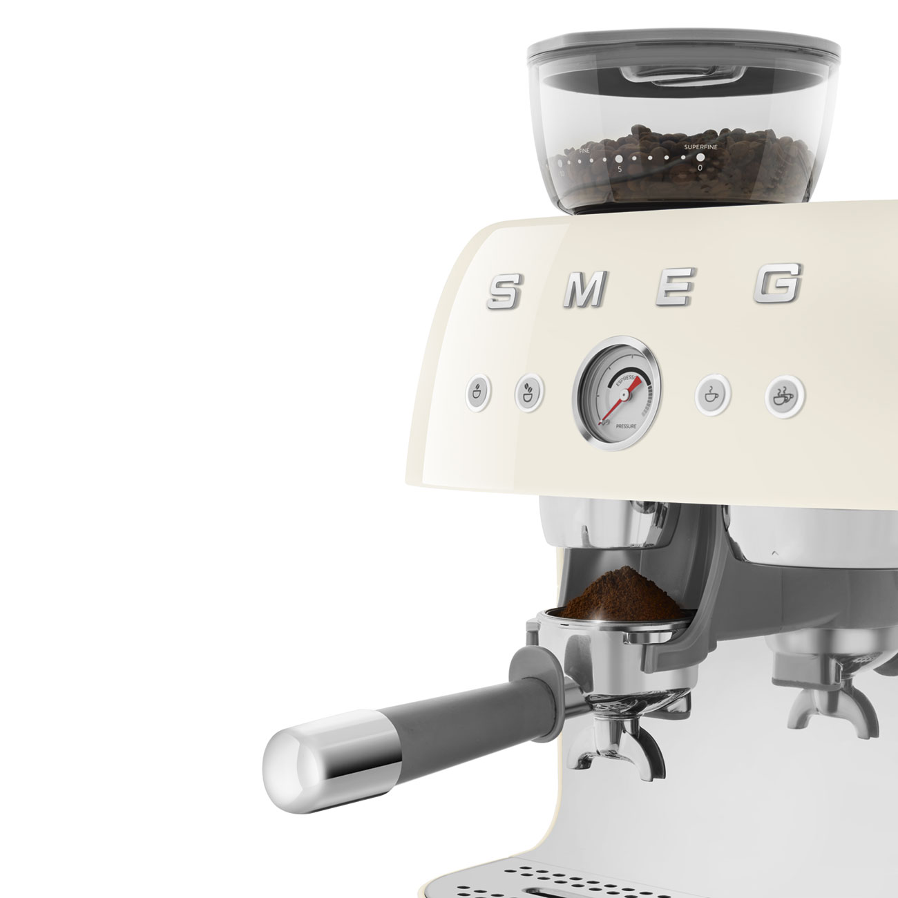 Cream manual espresso coffee machine with built-in grinder_6