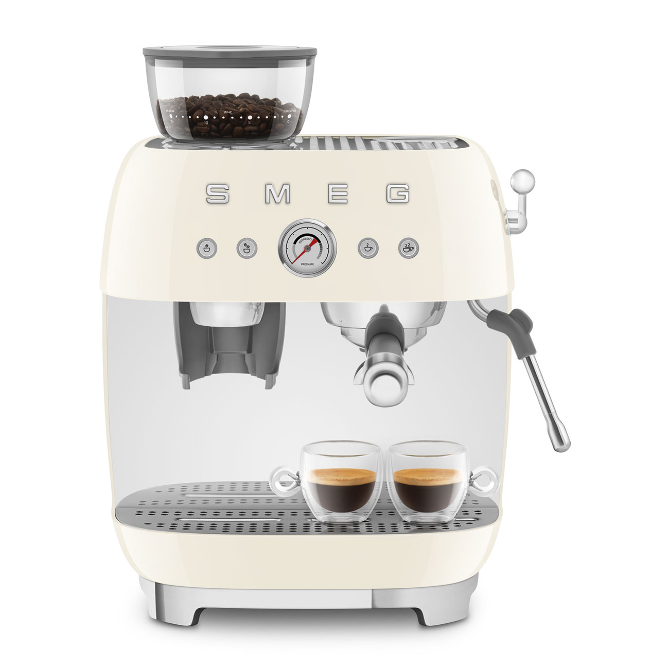 Cream manual espresso coffee machine with built-in grinder_8