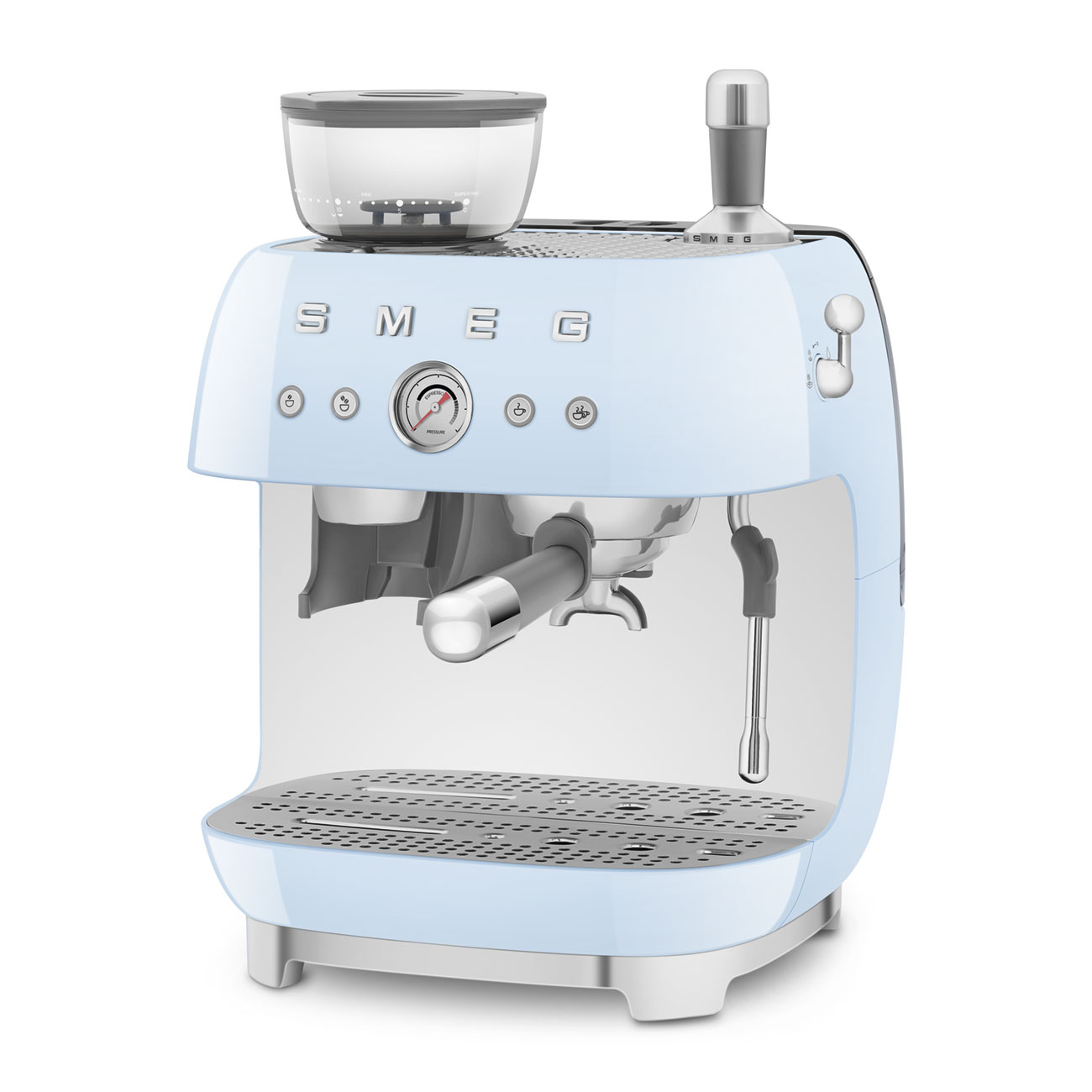 Pastel blue manual espresso coffee machine with built-in grinder_4