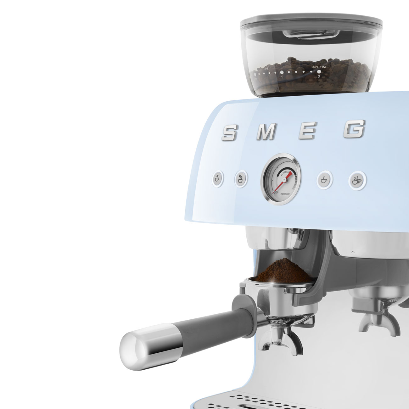 Smeg Bleu Azur Machine à café expresso manuelle avec broyeur à grain intégré_6