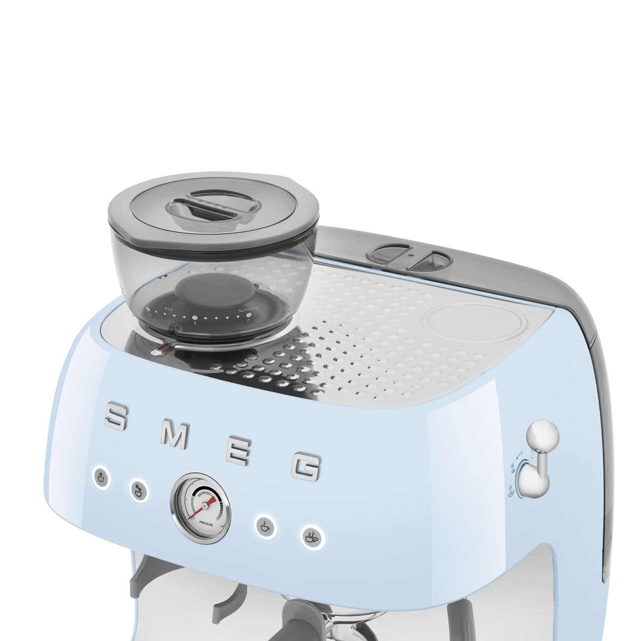 Pastel blue manual espresso coffee machine with built-in grinder_7