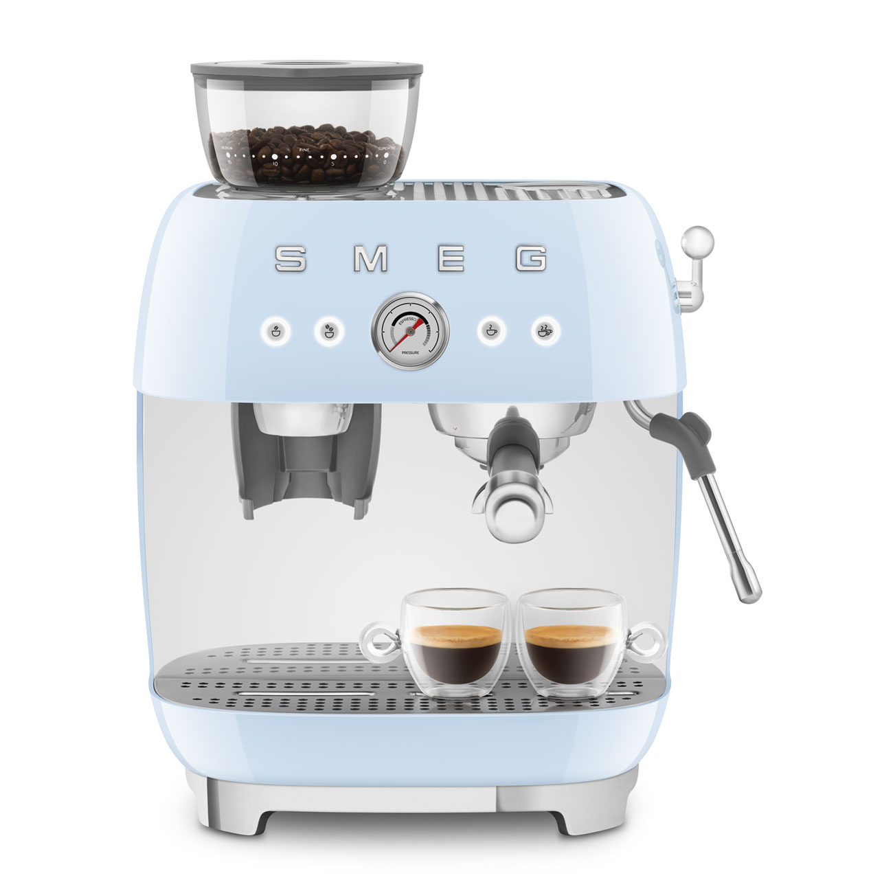 Pastel blue manual espresso coffee machine with built-in grinder_8