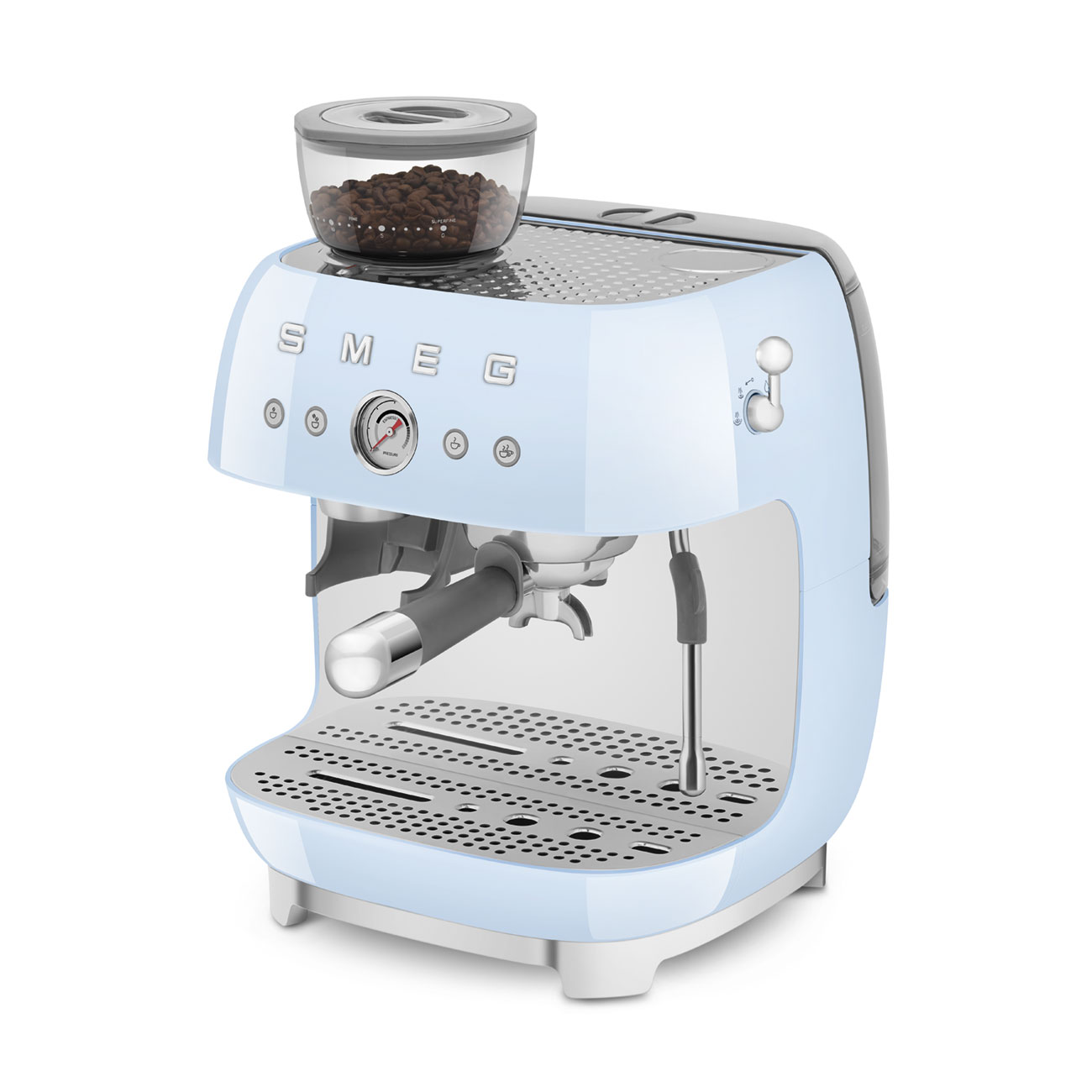 Pastel blue manual espresso coffee machine with built-in grinder_9