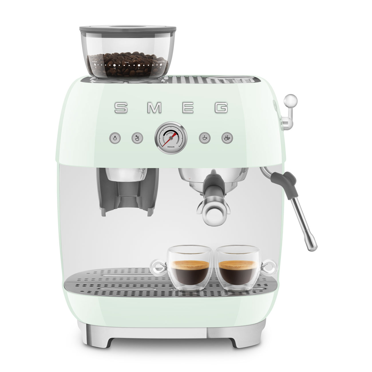 Pastel green manual espresso coffee machine with built-in grinder_8