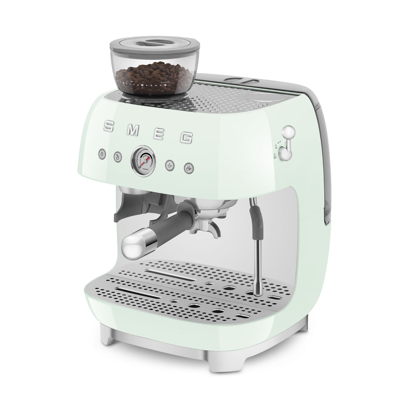 Pastel green manual espresso coffee machine with built-in grinder_9