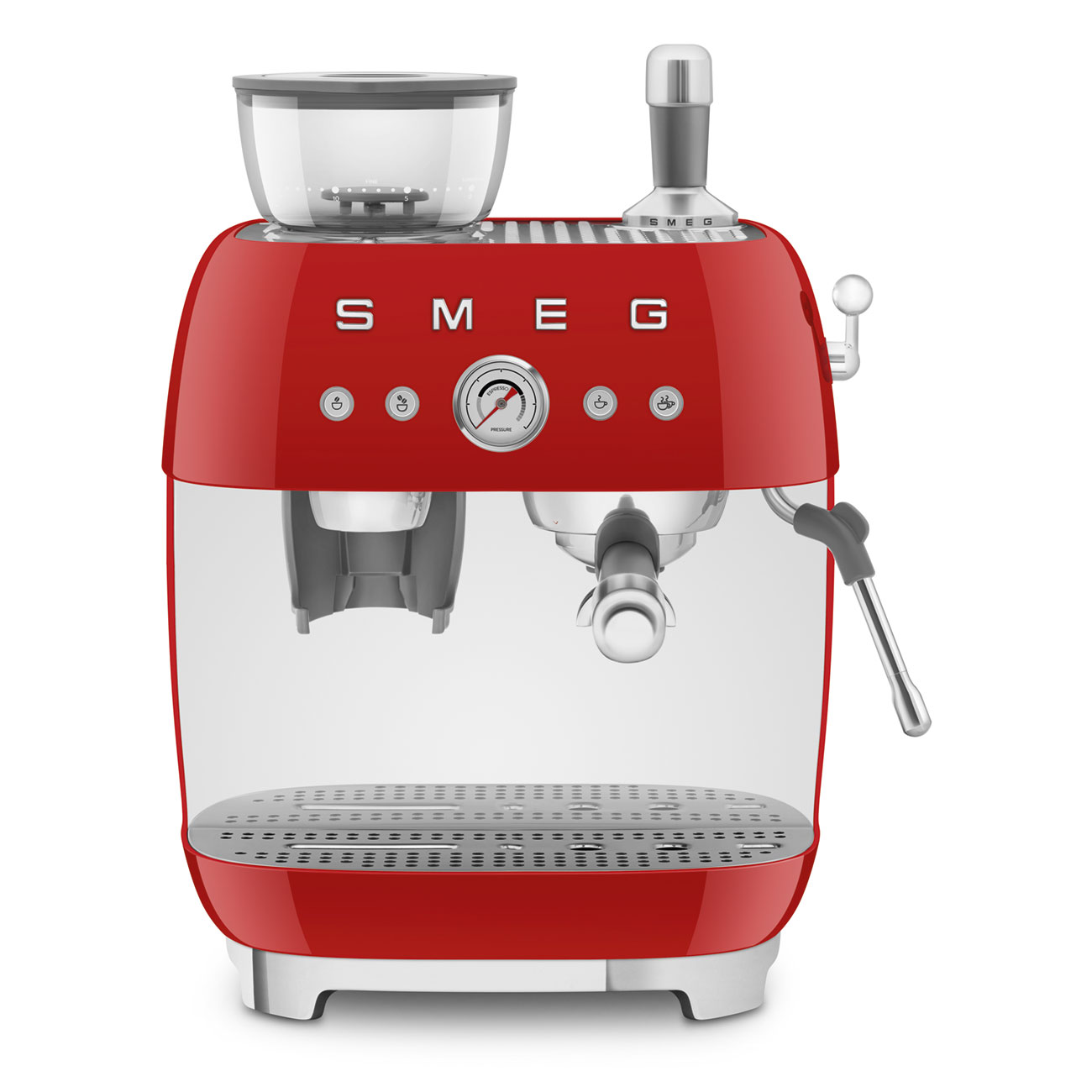 Red manual espresso coffee machine with built-in grinder_1