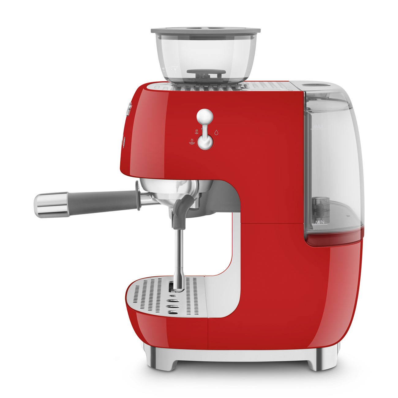 Red manual espresso coffee machine with built-in grinder_2