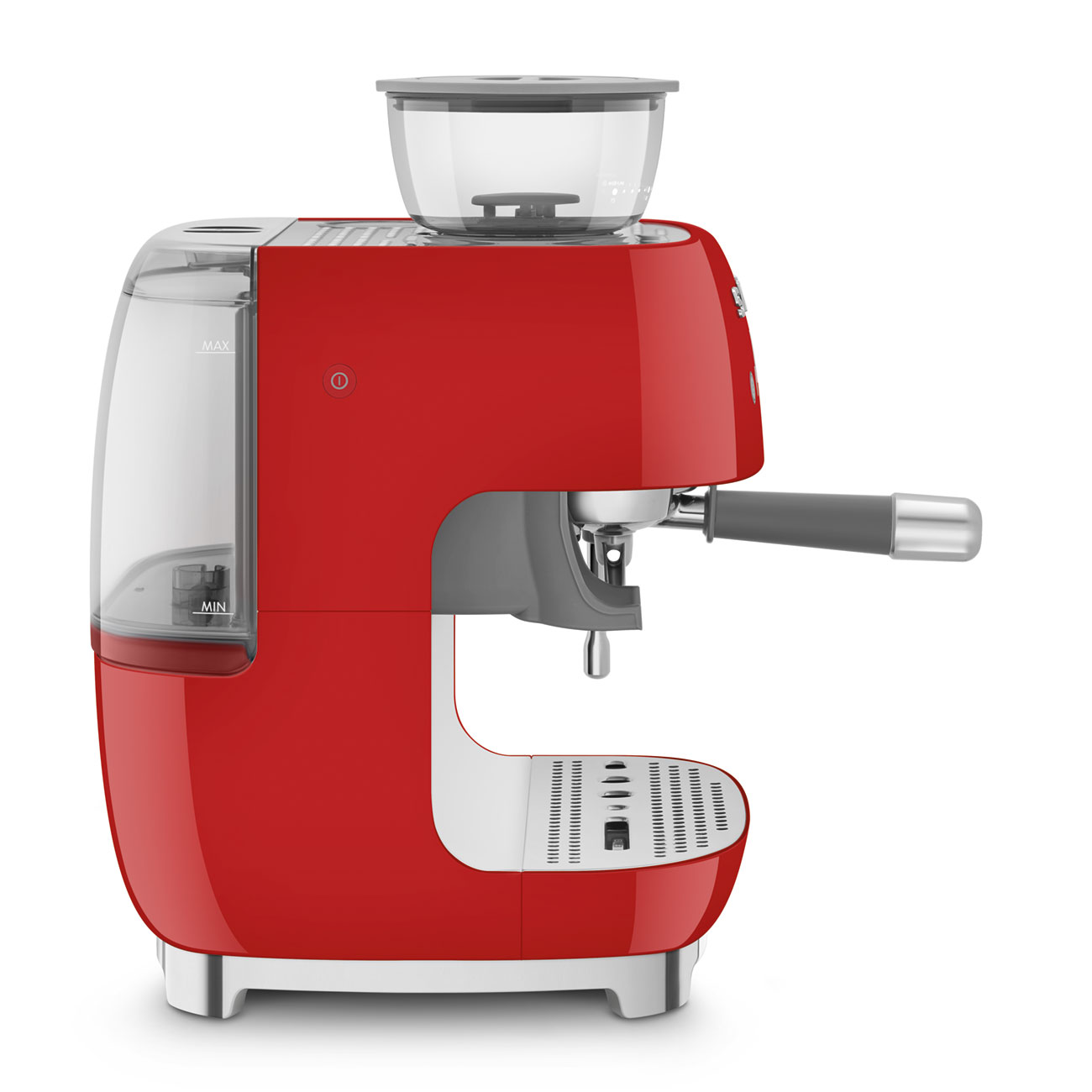 Red manual espresso coffee machine with built-in grinder_3