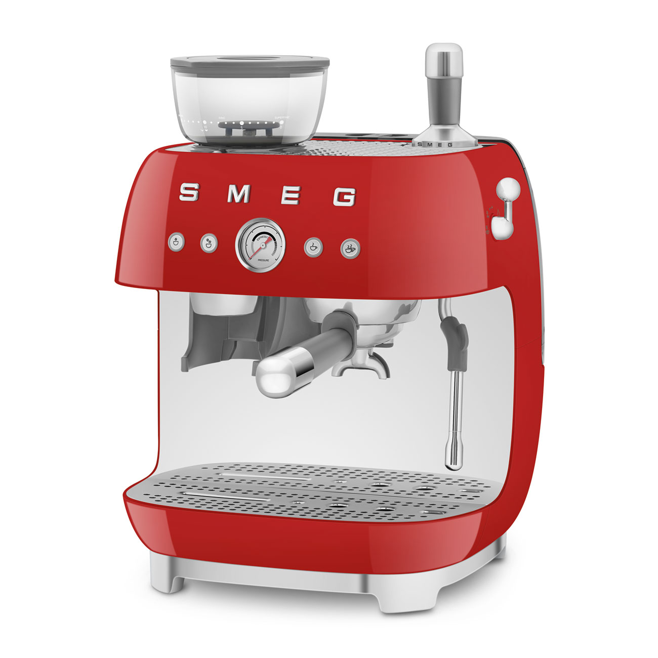 Red manual espresso coffee machine with built-in grinder_4