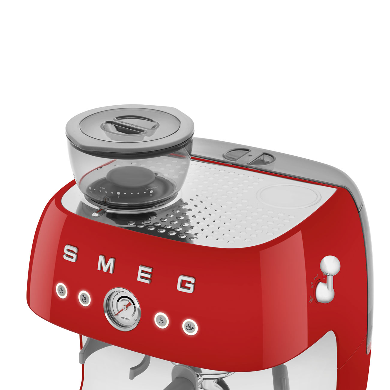 Red manual espresso coffee machine with built-in grinder_7