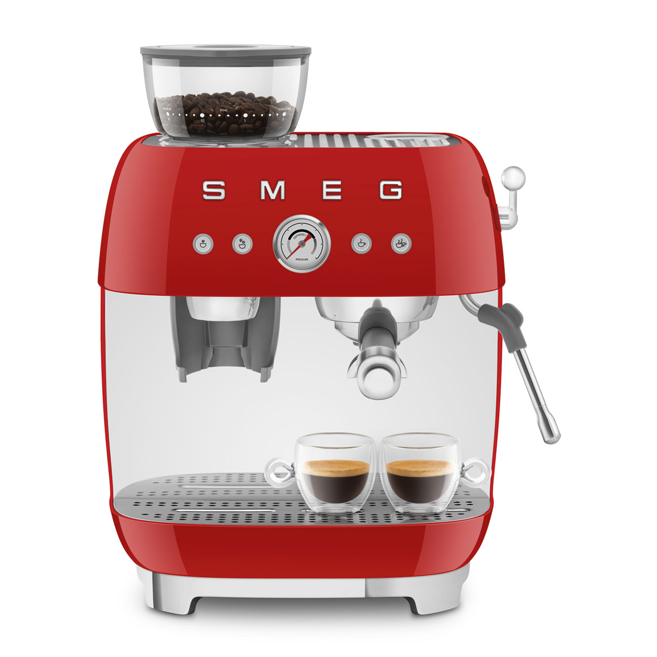 Red manual espresso coffee machine with built-in grinder_8