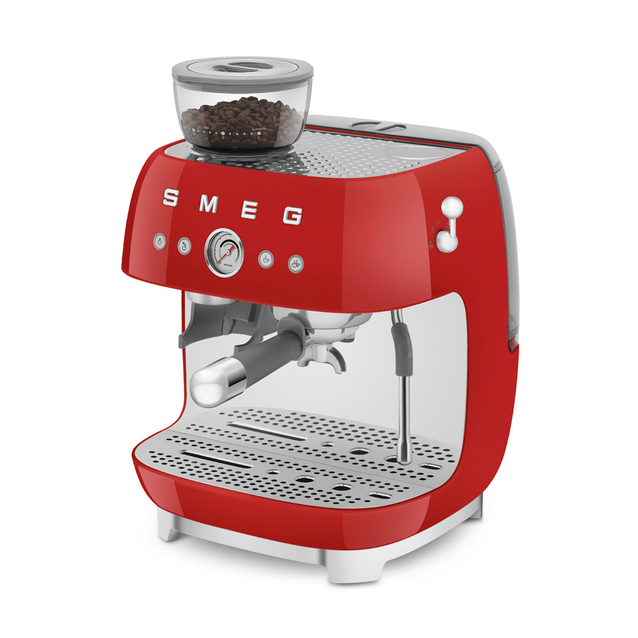 Red manual espresso coffee machine with built-in grinder_9