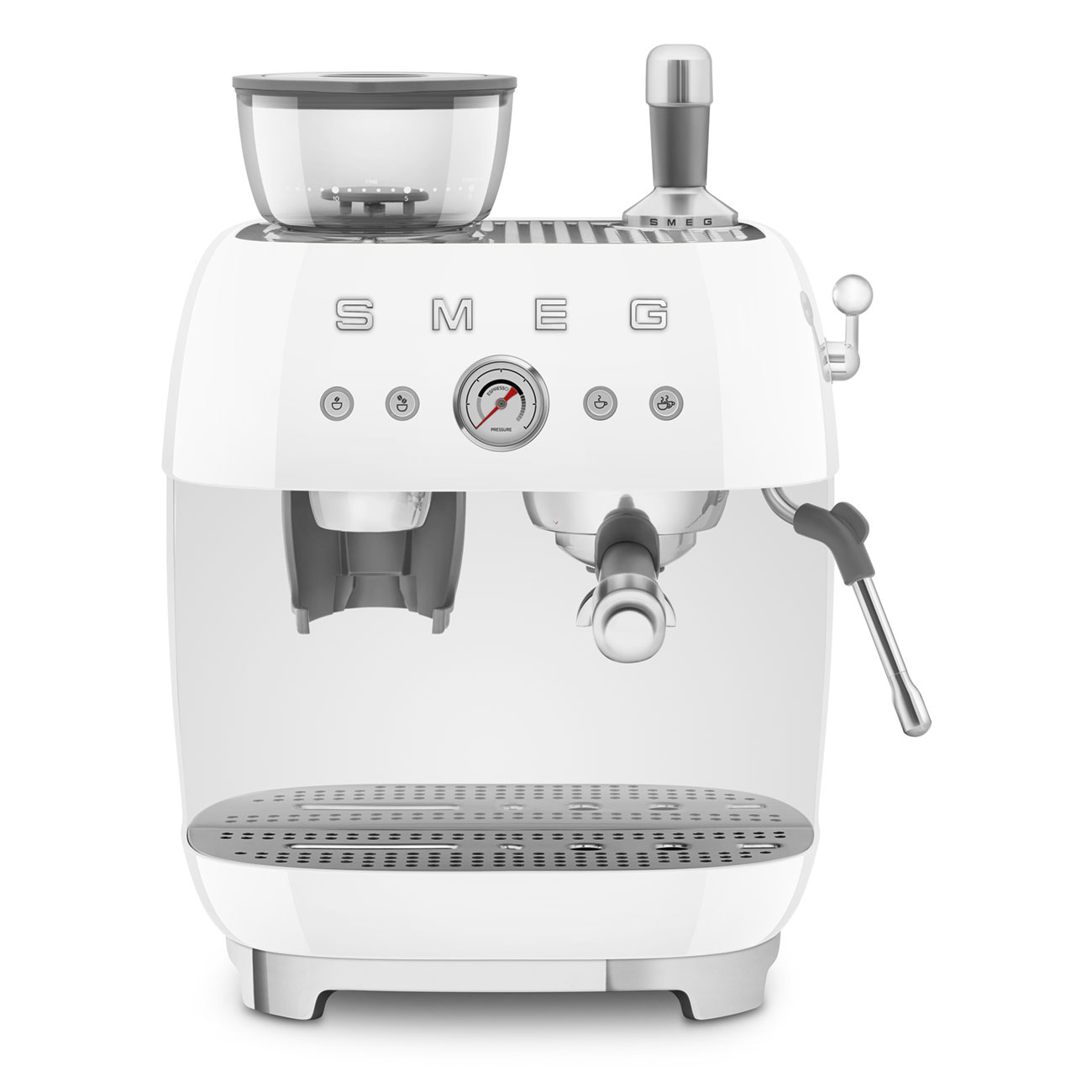 White manual espresso coffee machine with built-in grinder_1