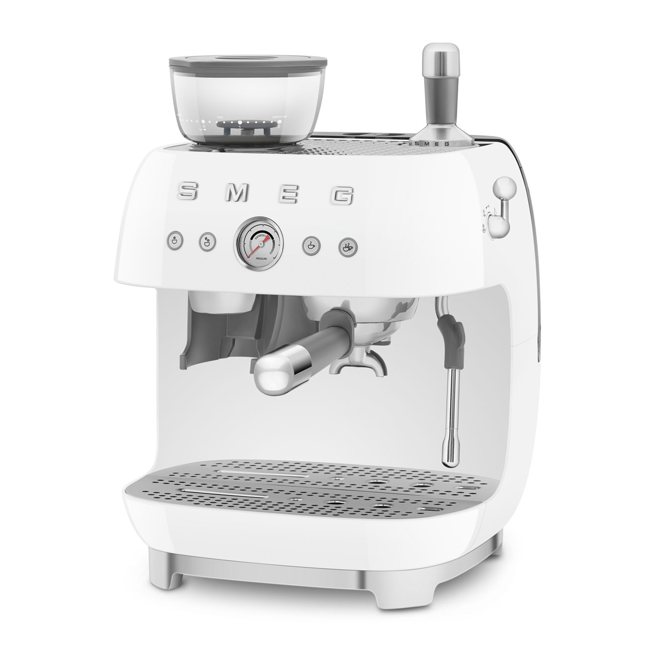 White manual espresso coffee machine with built-in grinder_4