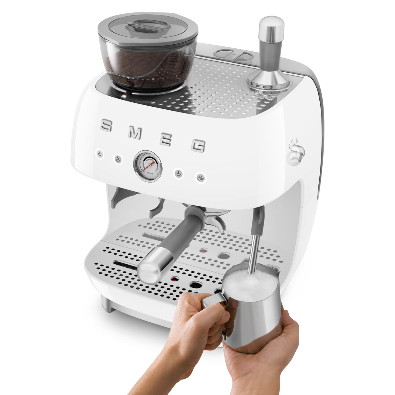White manual espresso coffee machine with built-in grinder_5