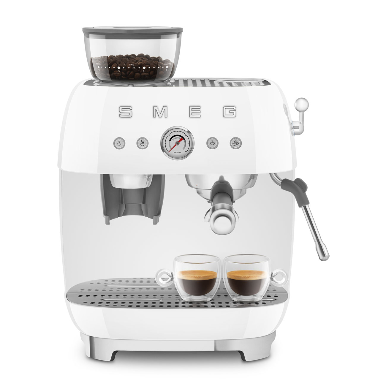 White manual espresso coffee machine with built-in grinder_8