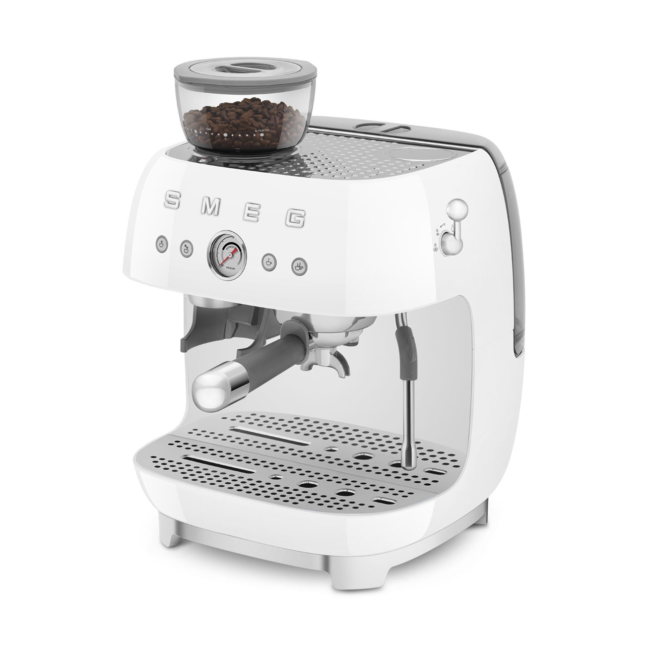 White manual espresso coffee machine with built-in grinder_9