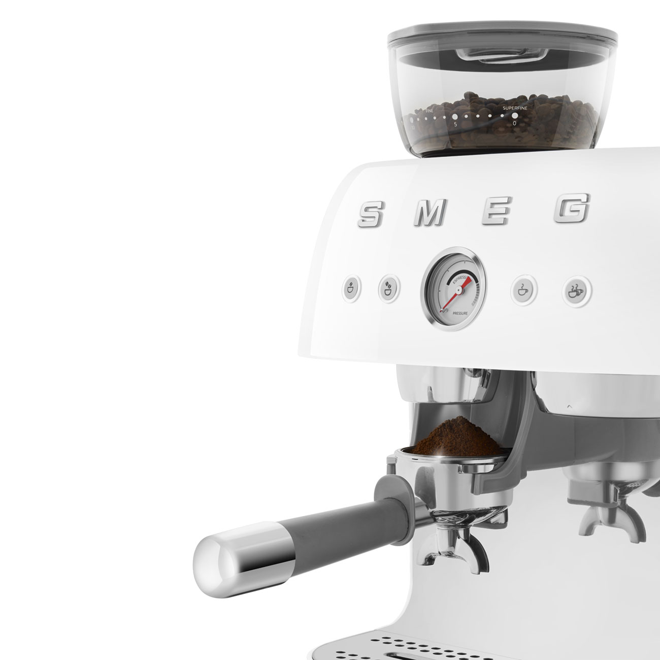 Smeg White Espresso Manual Coffee Machine with Grinder_6