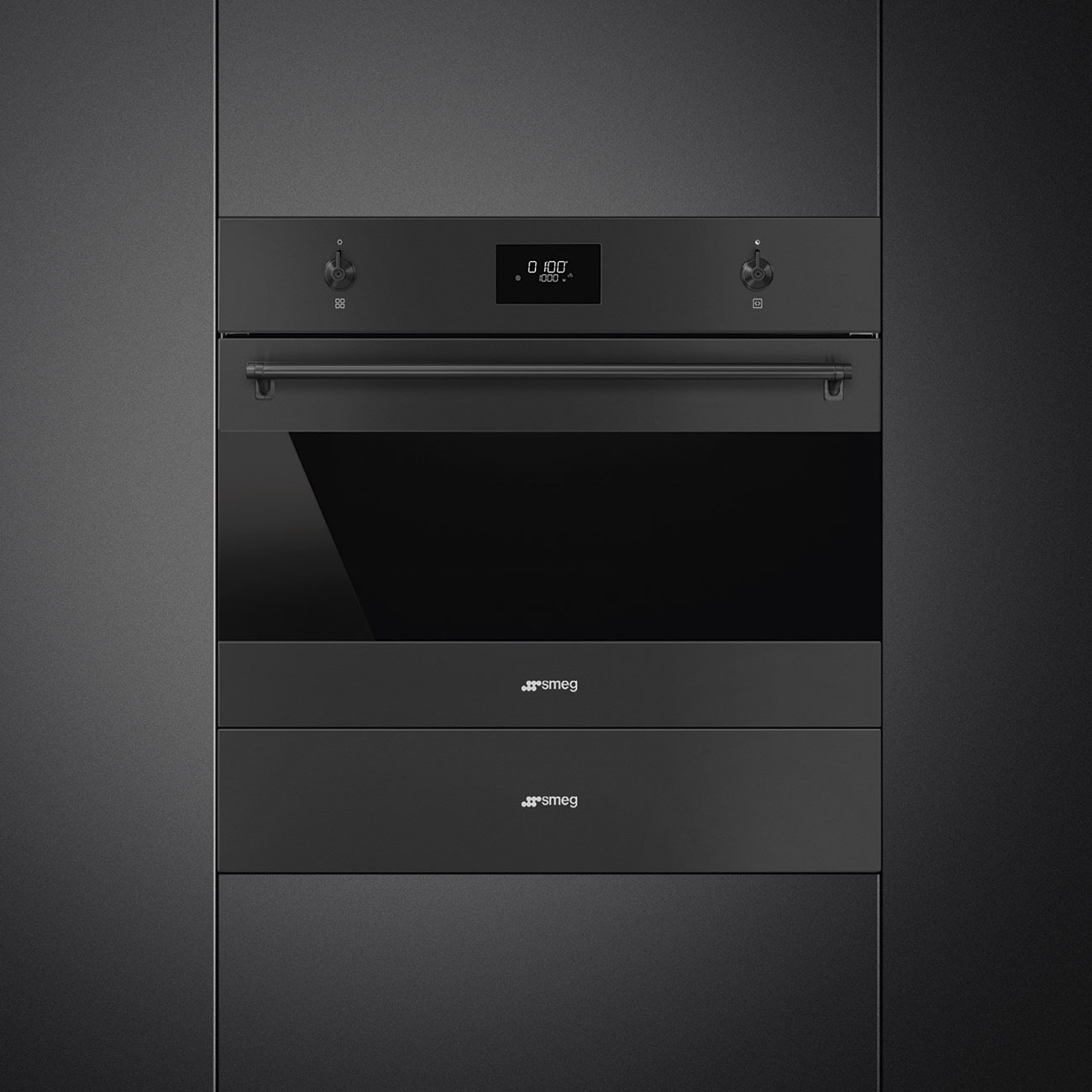 Black Micro + grill Galileo Oven.  45cm compact. Built-in. Smeg_2