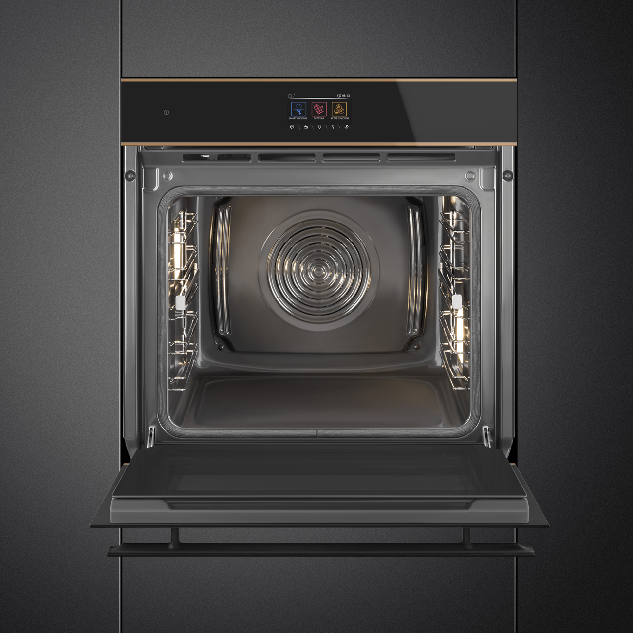 Black Traditional pyro Galileo Oven.  60cm. Built-in. Smeg_3