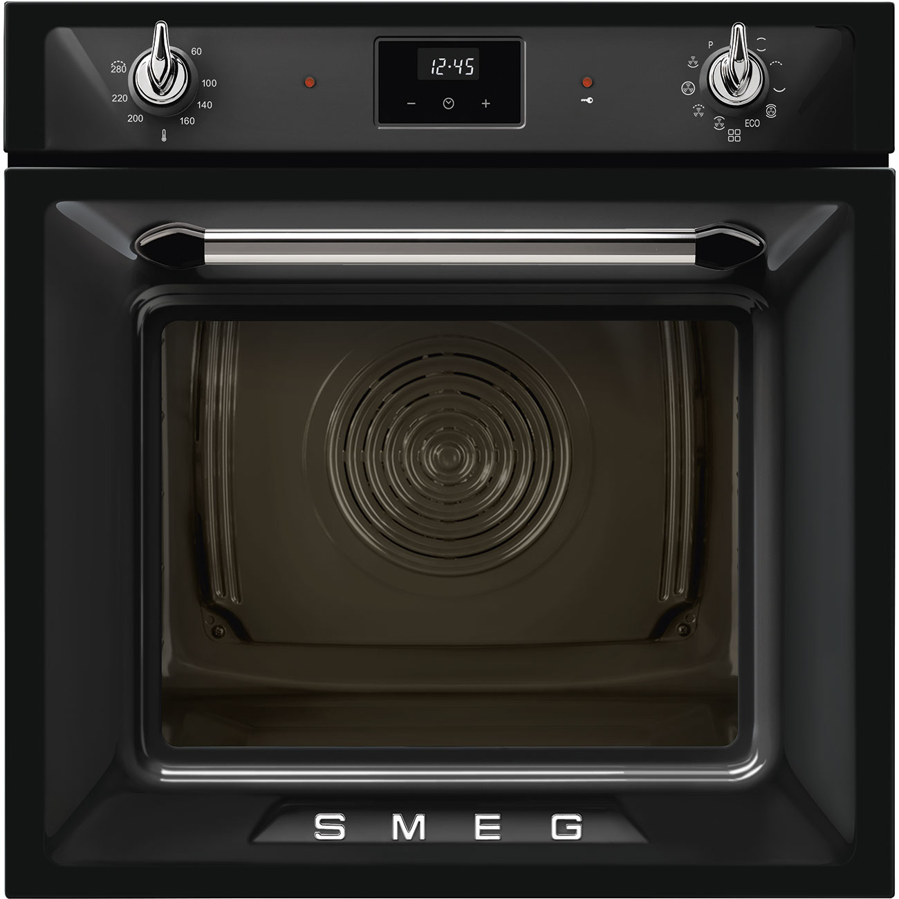 Black Traditional pyro Galileo Oven.  60cm. Built-in. Smeg_10