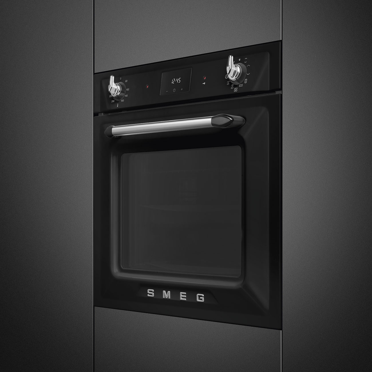 Black Traditional pyro Galileo Oven.  60cm. Built-in. Smeg_2